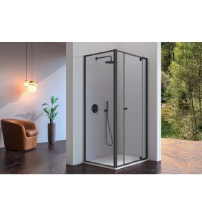 Pivot: Mampara Ducha Angular (1 fijo + 1 pivotante + lateral fijo) plata brillo o negro 2