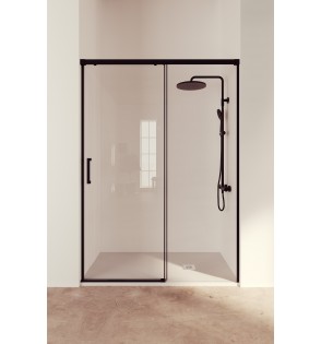 Treban: Mampara Ducha Frontal Fijo + Corredera Negro