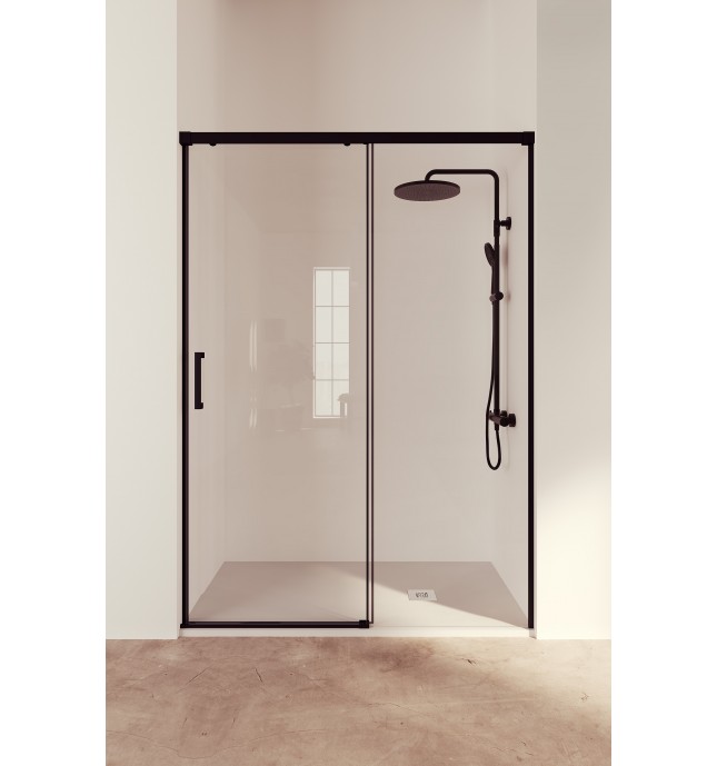 Treban: Mampara Ducha Frontal Fijo + Corredera Negro