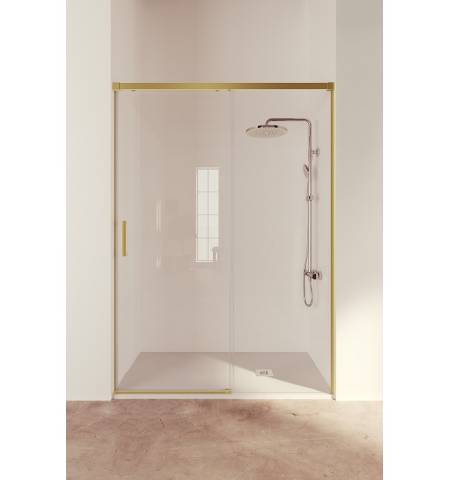 Treban: Mampara Ducha Frontal Fijo + Corredera Oro Cepillado