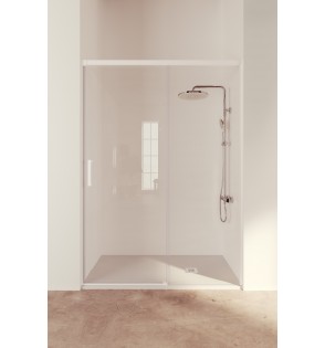 Treban: Mampara Ducha Frontal Fijo + Corredera Blanco Mate
