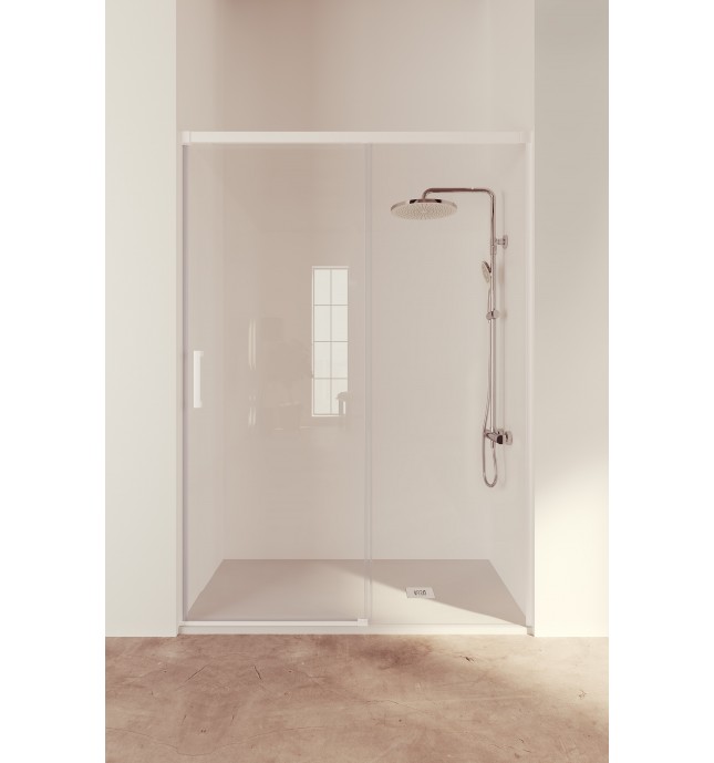 Treban: Mampara Ducha Frontal Fijo + Corredera Blanco Mate