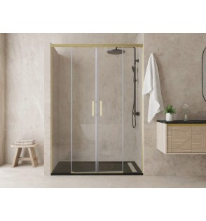 Treban: Mampara Ducha Frontal 2 Fijos + 2 Correderas Oro Cepillado