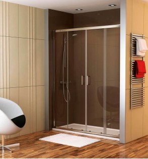 Niza: Mampara Ducha Frontal 2 Paneles Fijos + 2 Puertas Correderas Transparente 116-200 cm